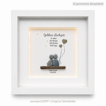 Kieselsteinbild Goldene Hochzeit Luftballons – Geschenk zur Goldenen Hochzeit, handgemachtes Steinbild