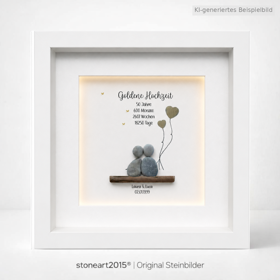 Kieselsteinbild Goldene Hochzeit Luftballons – Geschenk zur Goldenen Hochzeit, handgemachtes Steinbild