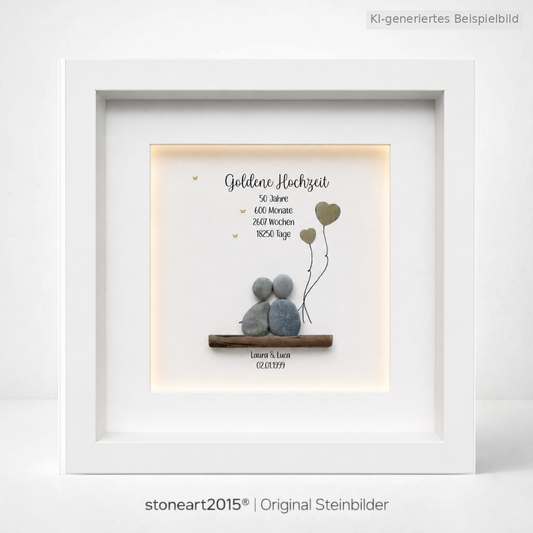 Kieselsteinbild Goldene Hochzeit Luftballons – Geschenk zur Goldenen Hochzeit, handgemachtes Steinbild