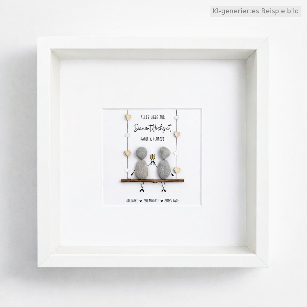 Kieselsteinbild Diamantene Hochzeit – Geschenk zum 60. Hochzeitstag, handgemachtes Steinbild