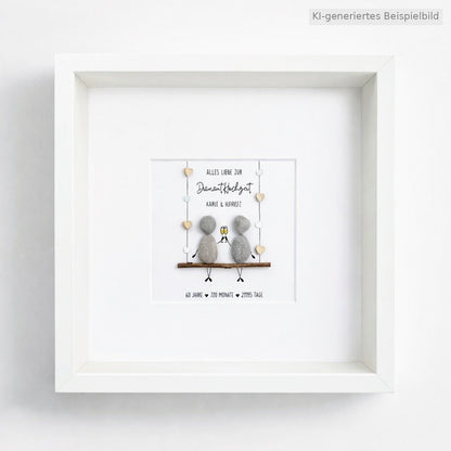 Kieselsteinbild Diamantene Hochzeit – Geschenk zum 60. Hochzeitstag, handgemachtes Steinbild