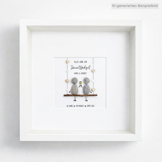 Kieselsteinbild Diamantene Hochzeit – Geschenk zum 60. Hochzeitstag, handgemachtes Steinbild
