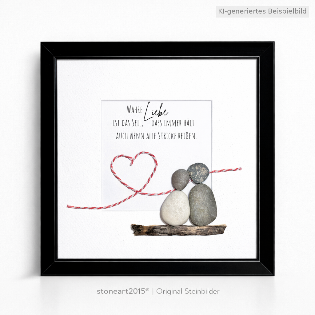 Kieselsteinbild Wahre Liebe ist das Seil – Hochzeitsgeschenk, handgemachtes Steinbild