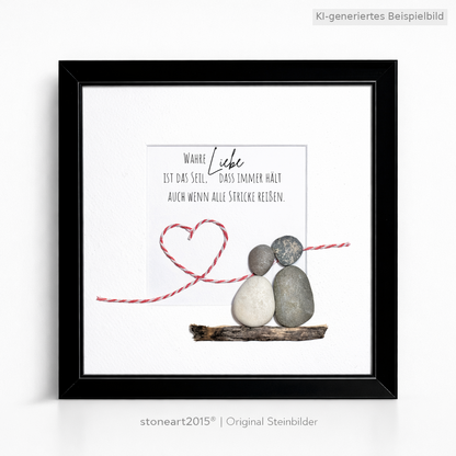 Kieselsteinbild Wahre Liebe ist das Seil – Hochzeitsgeschenk, handgemachtes Steinbild