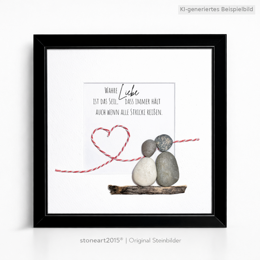 Kieselsteinbild Wahre Liebe ist das Seil – Hochzeitsgeschenk, handgemachtes Steinbild