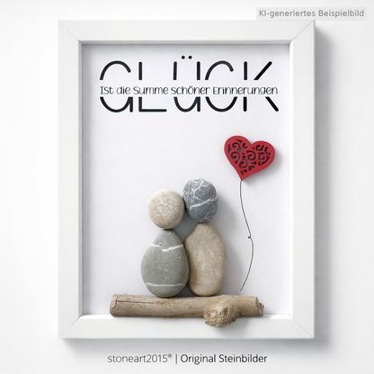Kieselsteinbild Glück ist die Summe schöner Erinnerungen – Hochzeitsgeschenk, handgemachtes Steinbild
