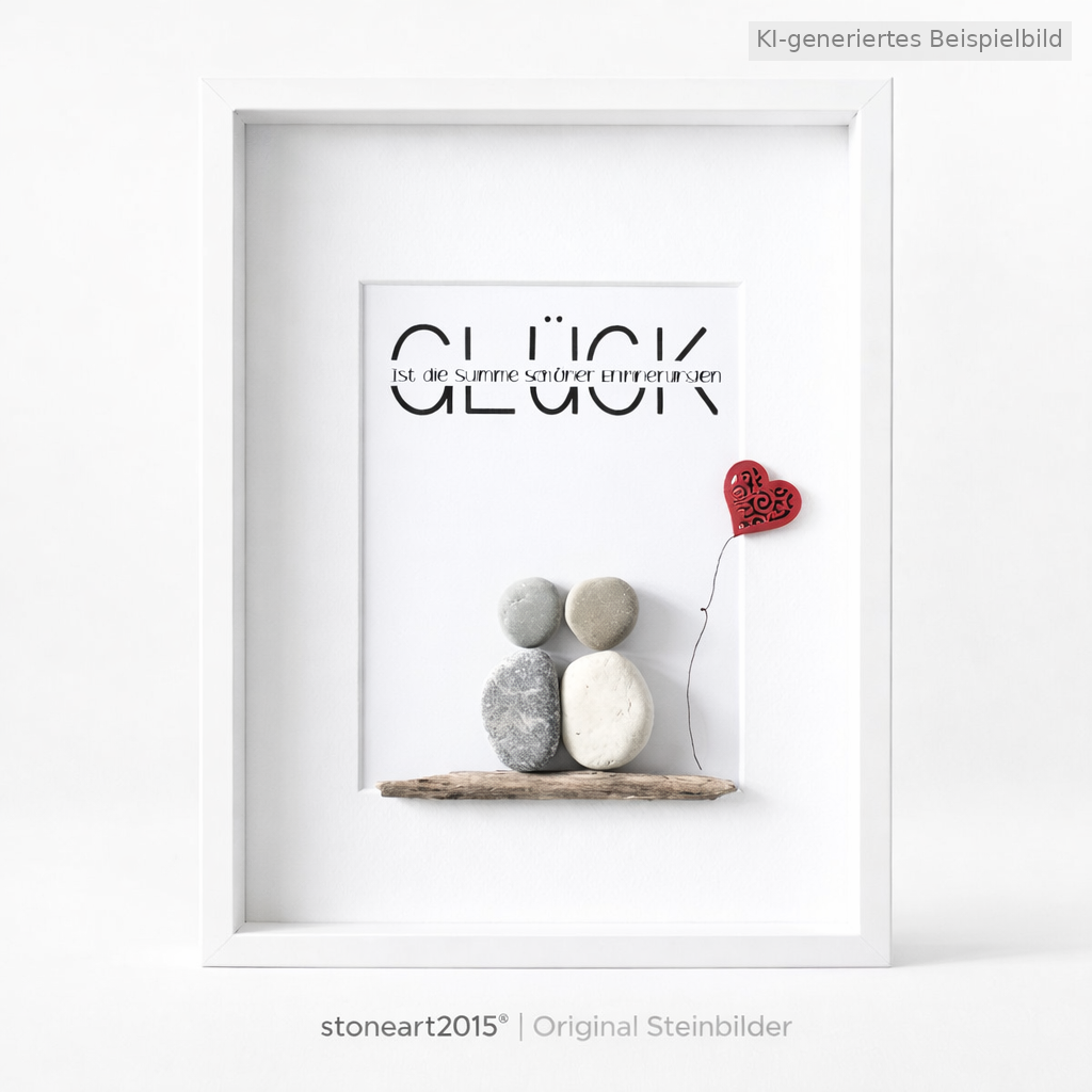 Kieselsteinbild Glück ist die Summe schöner Erinnerungen – Hochzeitsgeschenk, handgemachtes Steinbild