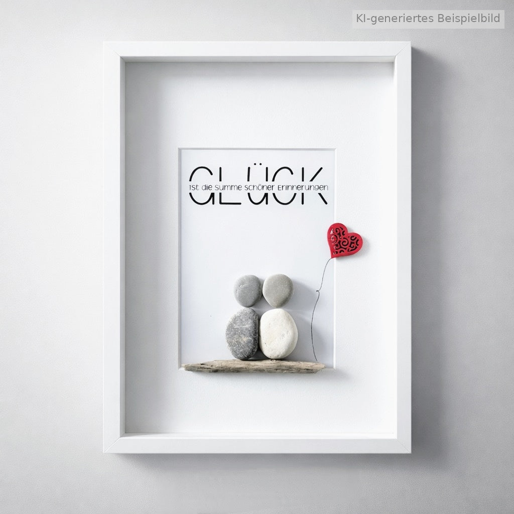 Kieselsteinbild Glück ist die Summe schöner Erinnerungen – Hochzeitsgeschenk, handgemachtes Steinbild