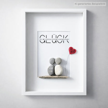 Kieselsteinbild Glück ist die Summe schöner Erinnerungen – Hochzeitsgeschenk, handgemachtes Steinbild