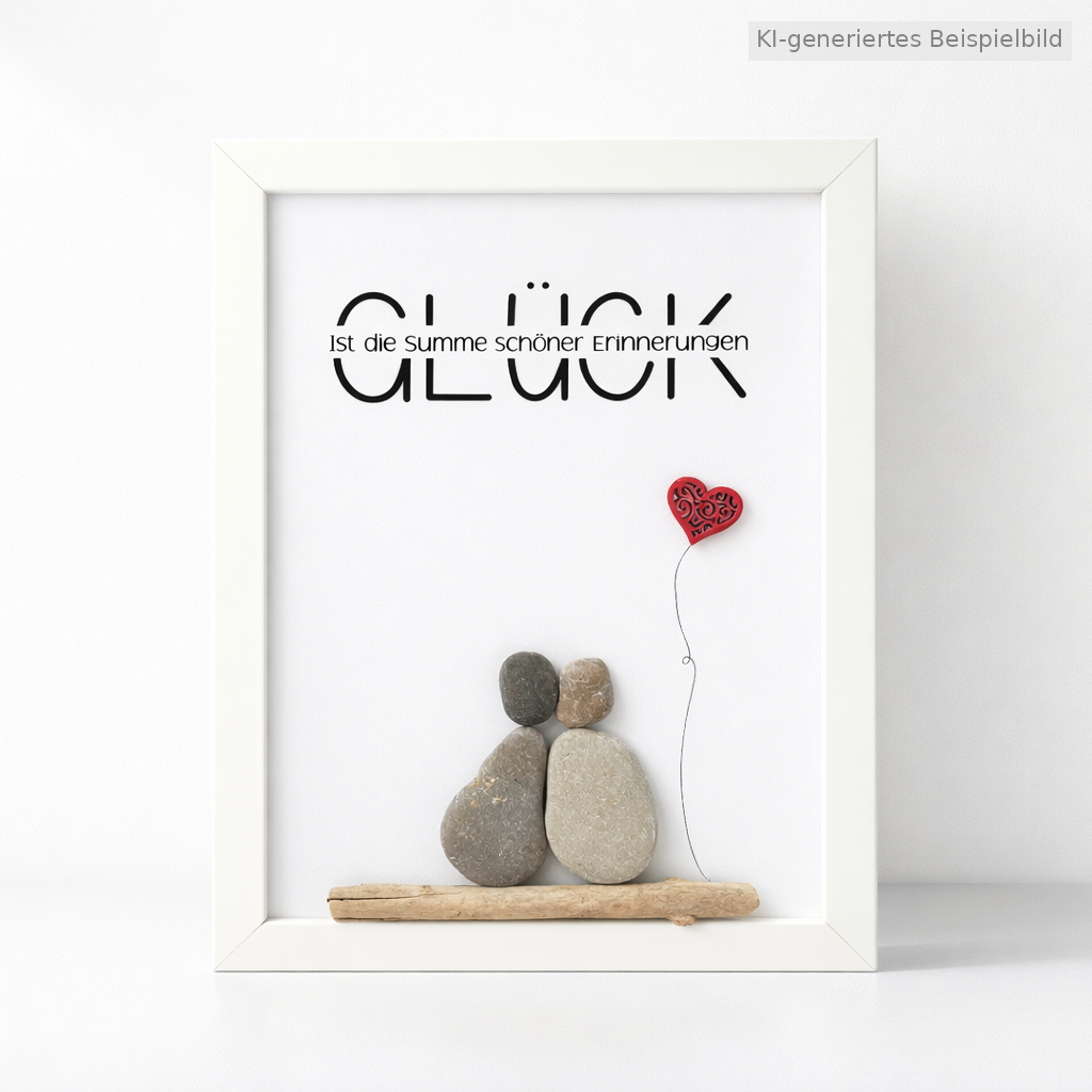 Kieselsteinbild Glück ist die Summe schöner Erinnerungen – Hochzeitsgeschenk, handgemachtes Steinbild