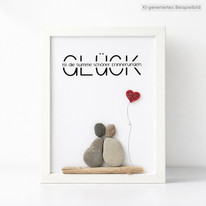 Kieselsteinbild Glück ist die Summe schöner Erinnerungen – Hochzeitsgeschenk, handgemachtes Steinbild