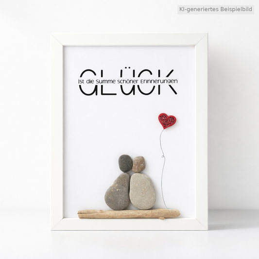 Kieselsteinbild Glück ist die Summe schöner Erinnerungen – Hochzeitsgeschenk, handgemachtes Steinbild