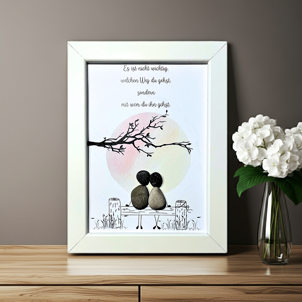 Kieselsteinbild Es ist nicht wichtig welchen Weg du gehst – Hochzeitsgeschenk, handgemachtes Steinbild