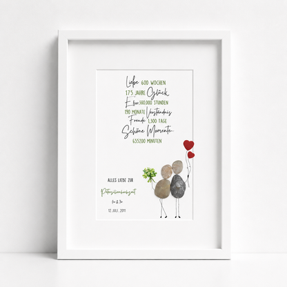 Kieselsteinbild Petersilienhochzeit – Geschenk zum 12,5. Hochzeitstag, handgemachtes Steinbild