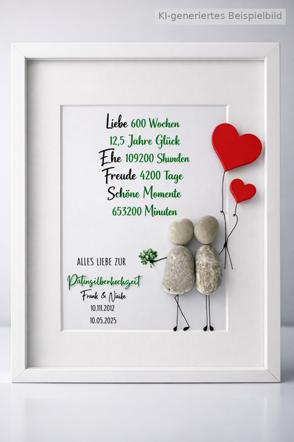 Kieselsteinbild Petersilienhochzeit – Geschenk zum 12,5. Hochzeitstag, handgemachtes Steinbild