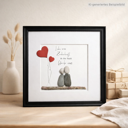 Kieselsteinbild Liebe ist die Zauberkraft – Hochzeitsgeschenk, handgemachtes Steinbild