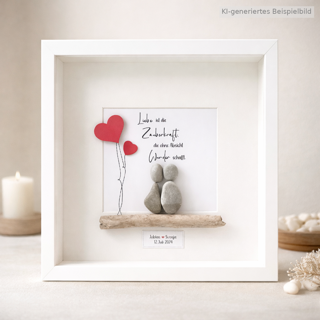 Kieselsteinbild Liebe ist die Zauberkraft – Hochzeitsgeschenk, handgemachtes Steinbild