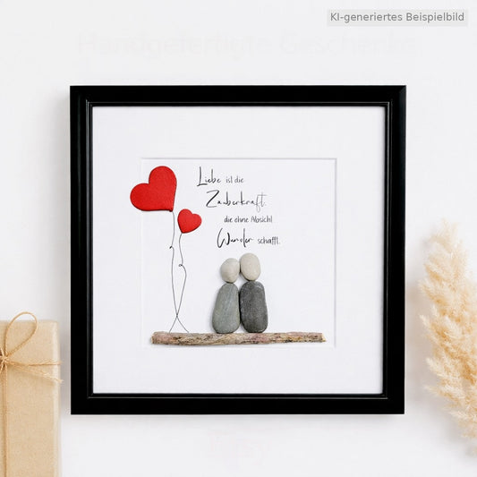 Kieselsteinbild Liebe ist die Zauberkraft – Hochzeitsgeschenk, handgemachtes Steinbild