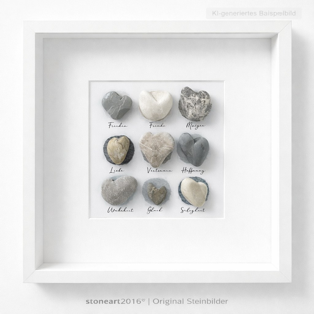 Kieselsteinbild Herzen deutsch – Hochzeitsgeschenk, handgemachtes Steinbild