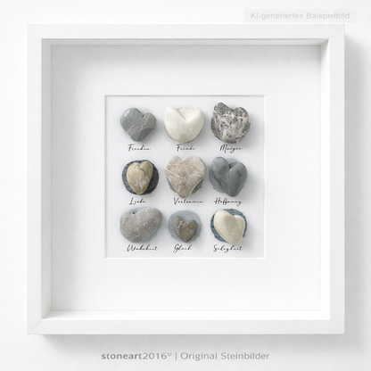 Kieselsteinbild Herzen deutsch – Hochzeitsgeschenk, handgemachtes Steinbild