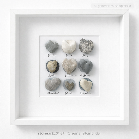 Kieselsteinbild Herzen deutsch – Hochzeitsgeschenk, handgemachtes Steinbild