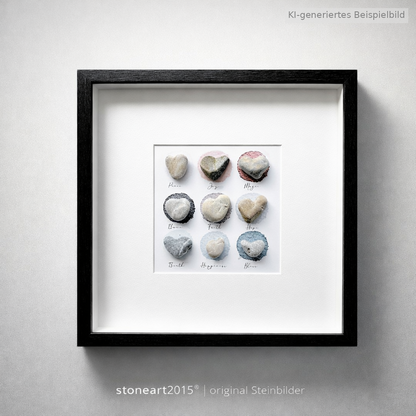 Kieselsteinbild Herzen englisch – Hochzeitsgeschenk, handgemachtes Steinbild
