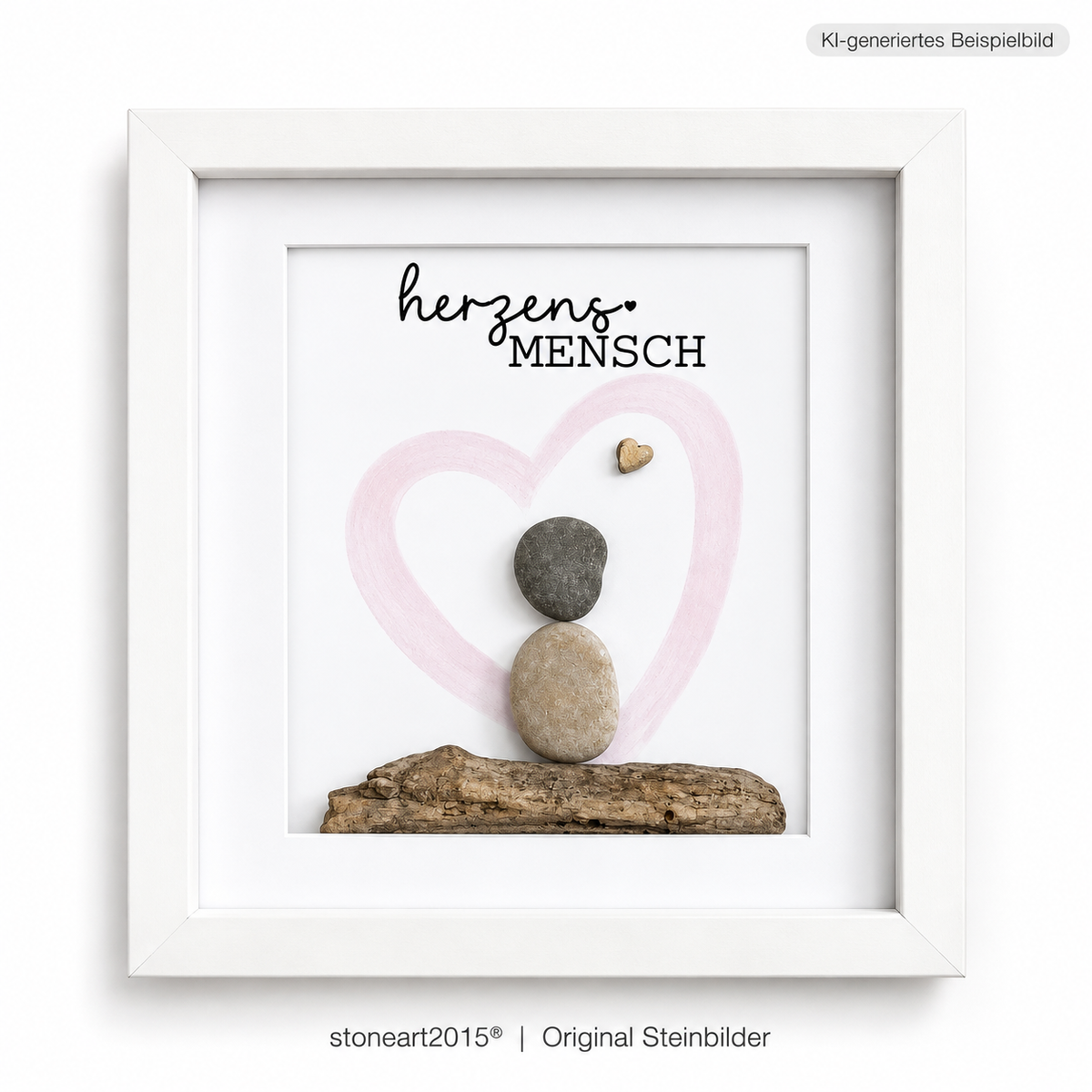 Kieselsteinbild Herzensmensch – Hochzeitsgeschenk, handgemachtes Steinbild