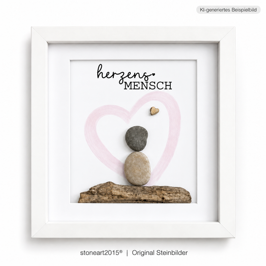 Kieselsteinbild Herzensmensch – Hochzeitsgeschenk, handgemachtes Steinbild
