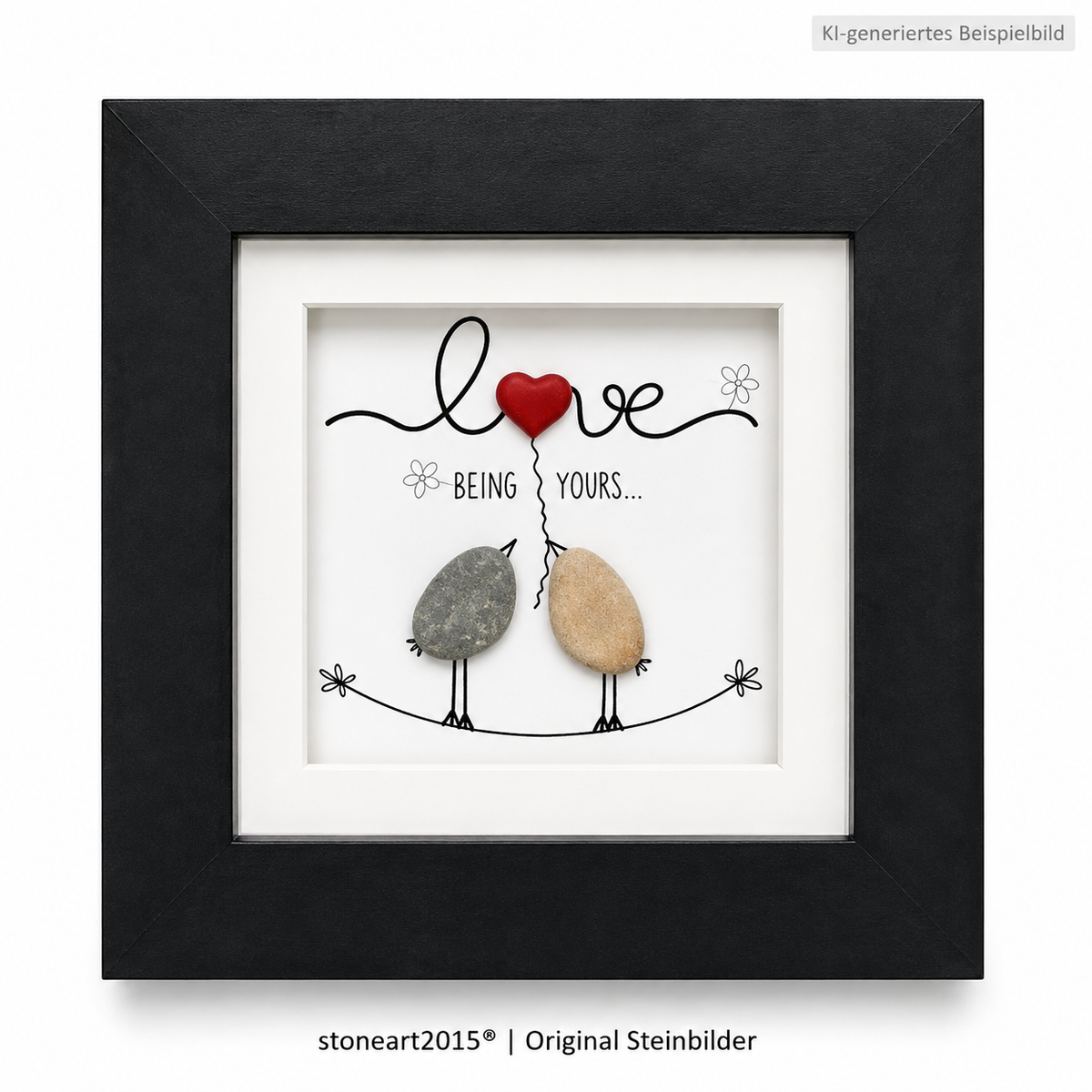 Kieselsteinbild Love being yours schwarz – Hochzeitsgeschenk, handgemachtes Steinbild