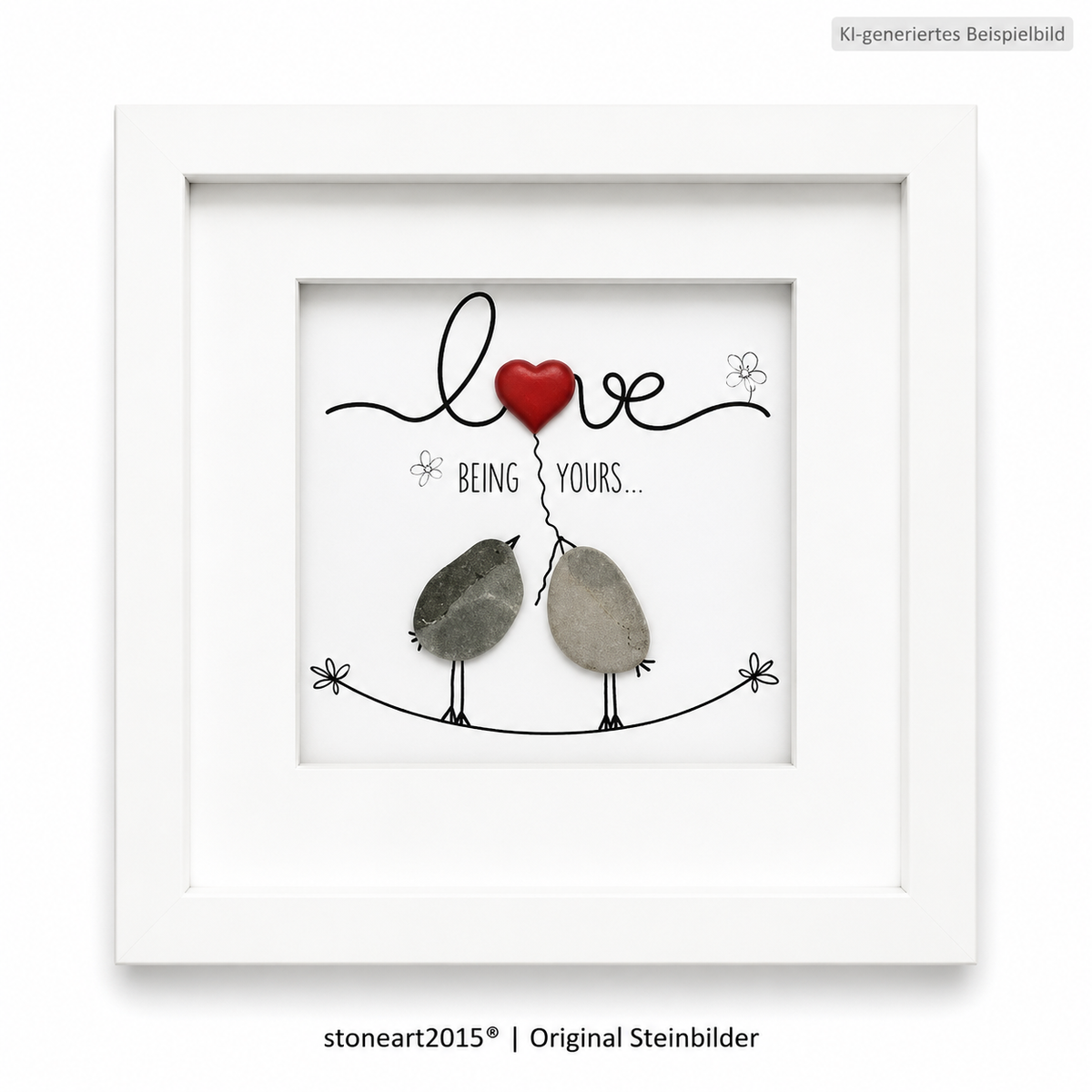 Kieselsteinbild Love being yours weiß – Hochzeitsgeschenk, handgemachtes Steinbild