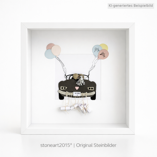 Kieselsteinbild Gemeinsam in die Zukunft – Geldgeschenk zur Hochzeit, handgemachtes Steinbild