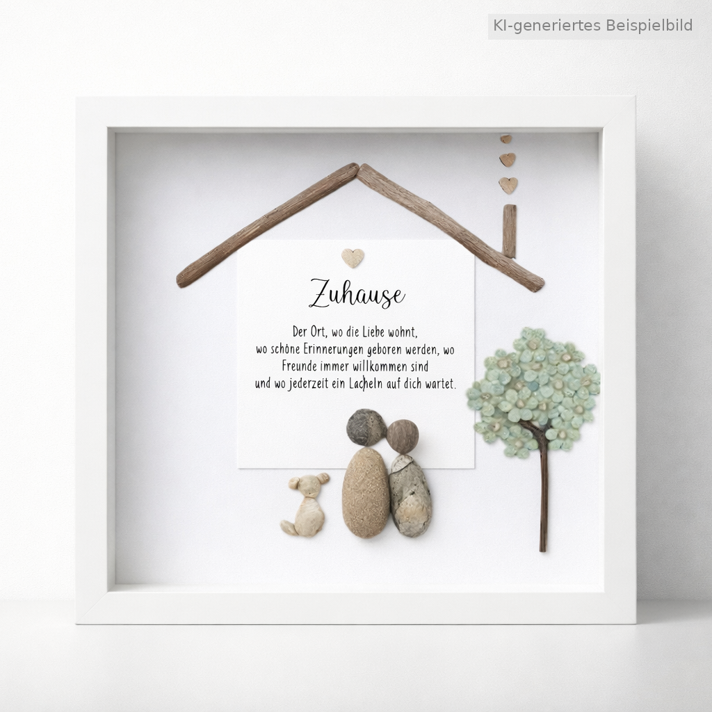 Kieselsteinbild Zuhause wo die Liebe wohnt – Einzugsgeschenk personalisiert, handgemachtes Steinbild