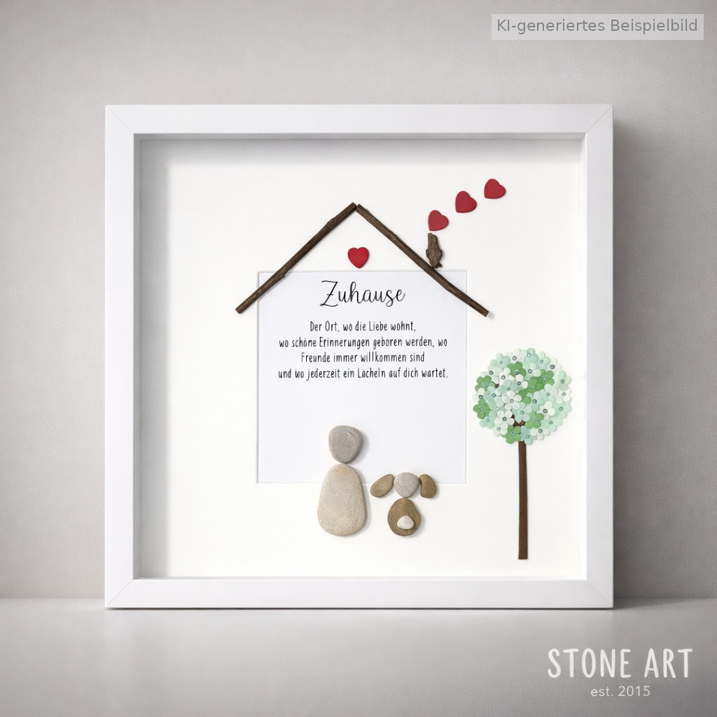 Kieselsteinbild Zuhause wo die Liebe wohnt – Einzugsgeschenk personalisiert, handgemachtes Steinbild