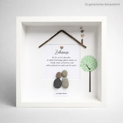 Kieselsteinbild Zuhause wo die Liebe wohnt – Einzugsgeschenk personalisiert, handgemachtes Steinbild