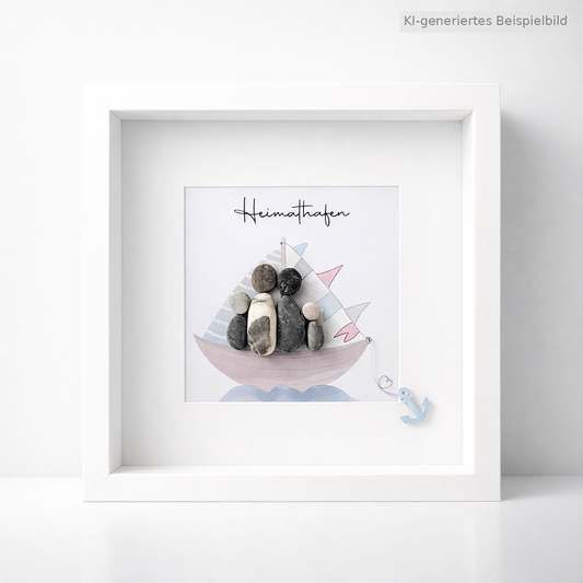 Kieselsteinbild Heimathafen – Einzugsgeschenk personalisiert, handgemachtes Steinbild