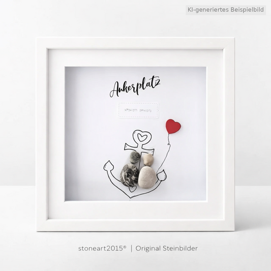 Kieselsteinbild Ankerplatz mit Koordinaten – Einzugsgeschenk personalisiert, handgemachtes Steinbild