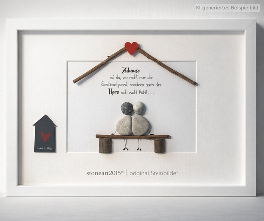 Kieselsteinbild Zuhause ist da wo nicht nur der Schlüssel passt Haus – Einzugsgeschenk, handgemachtes Steinbild