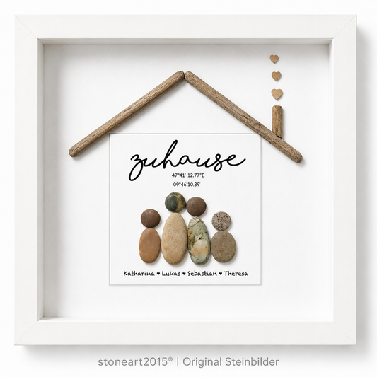 Kieselsteinbild Zuhause mit Koordinaten – personalisiertes Einzugsgeschenk, handgemachtes Steinbild