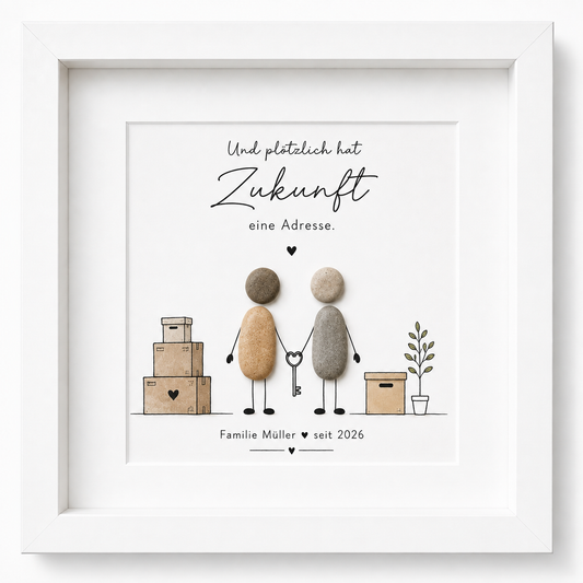 Kieselsteinbild Home Sweet Home – Einzugsgeschenk, handgemachtes Steinbild