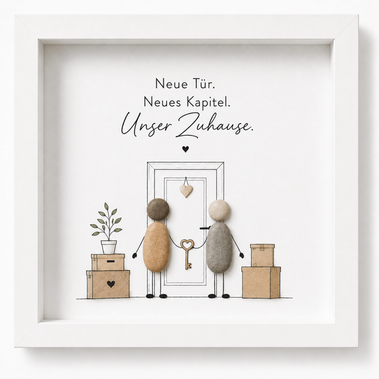 Kieselsteinbild Neue Tür Neues Kapitel Unser Zuhause – Einzugsgeschenk, handgemachtes Steinbild