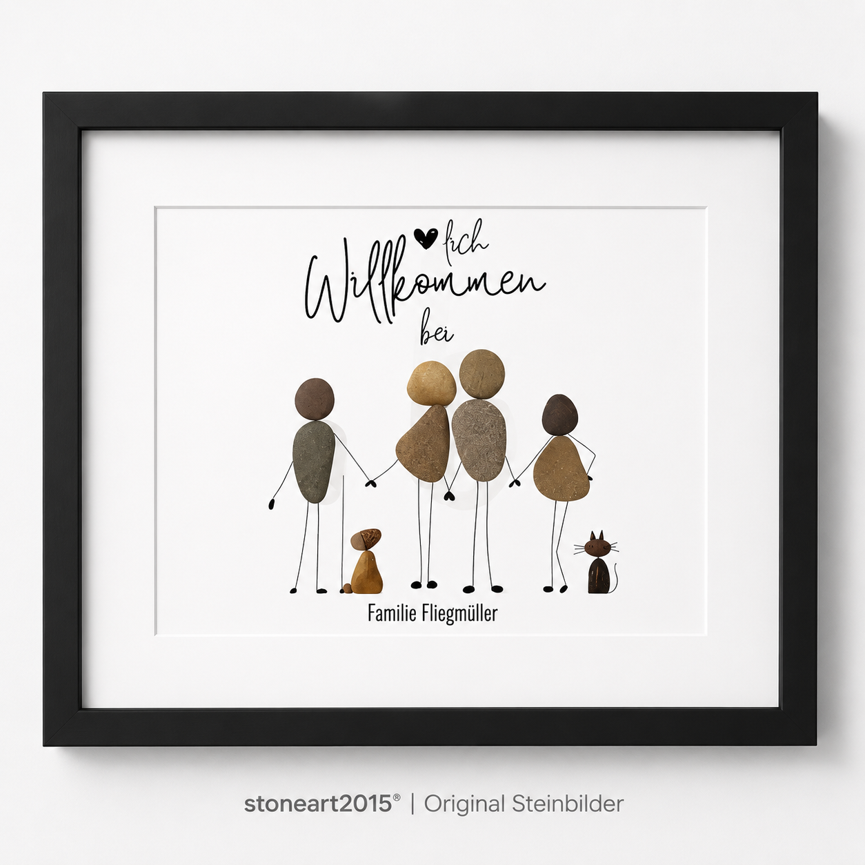 Kieselsteinbild Herzlich Willkommen bei – personalisiertes Einzugsgeschenk, handgemachtes Steinbild