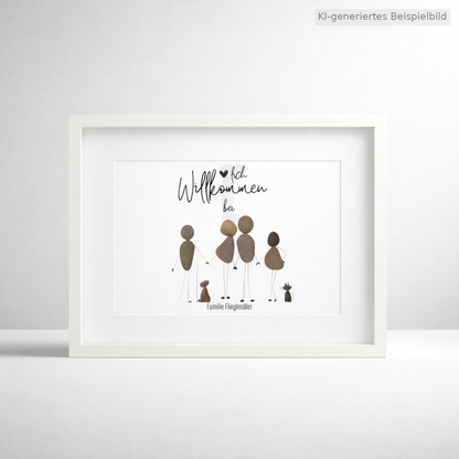 Kieselsteinbild Herzlich Willkommen bei – personalisiertes Einzugsgeschenk, handgemachtes Steinbild
