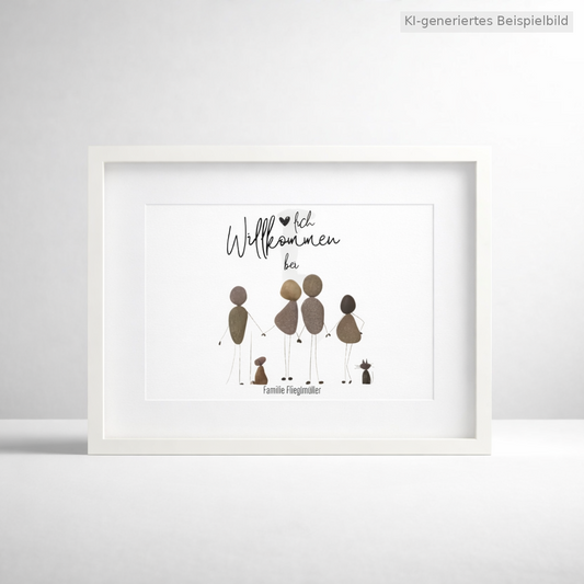 Kieselsteinbild Herzlich Willkommen bei – personalisiertes Einzugsgeschenk, handgemachtes Steinbild