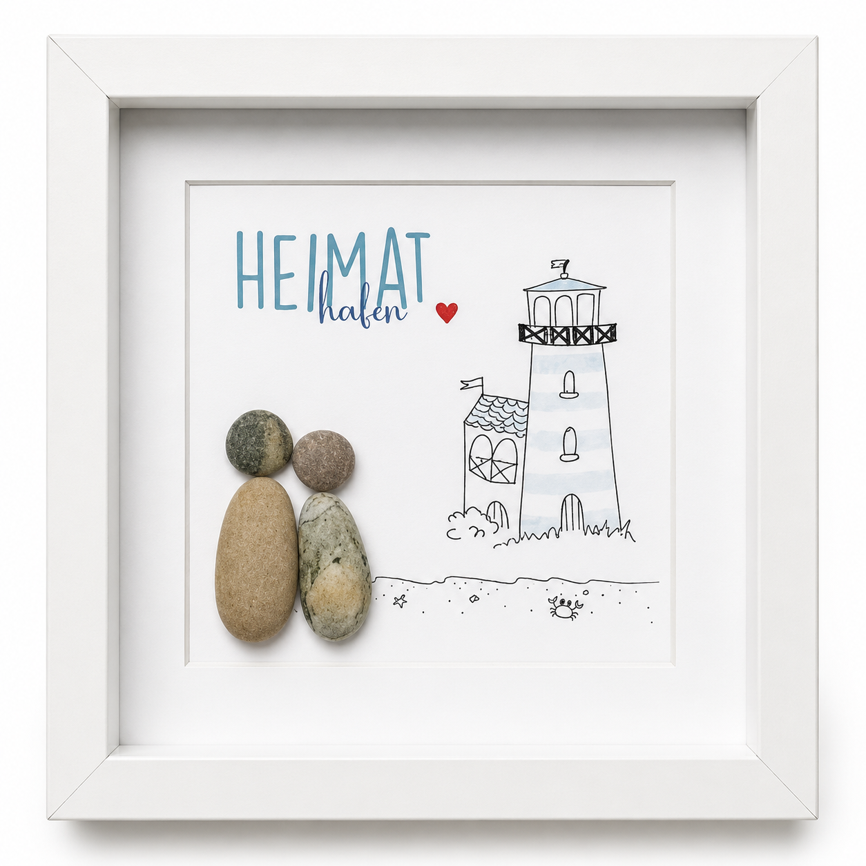 Kieselsteinbild Heimathafen – Einzugsgeschenk, handgemachtes Steinbild
