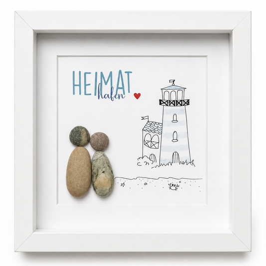 Kieselsteinbild Heimathafen – Einzugsgeschenk, handgemachtes Steinbild