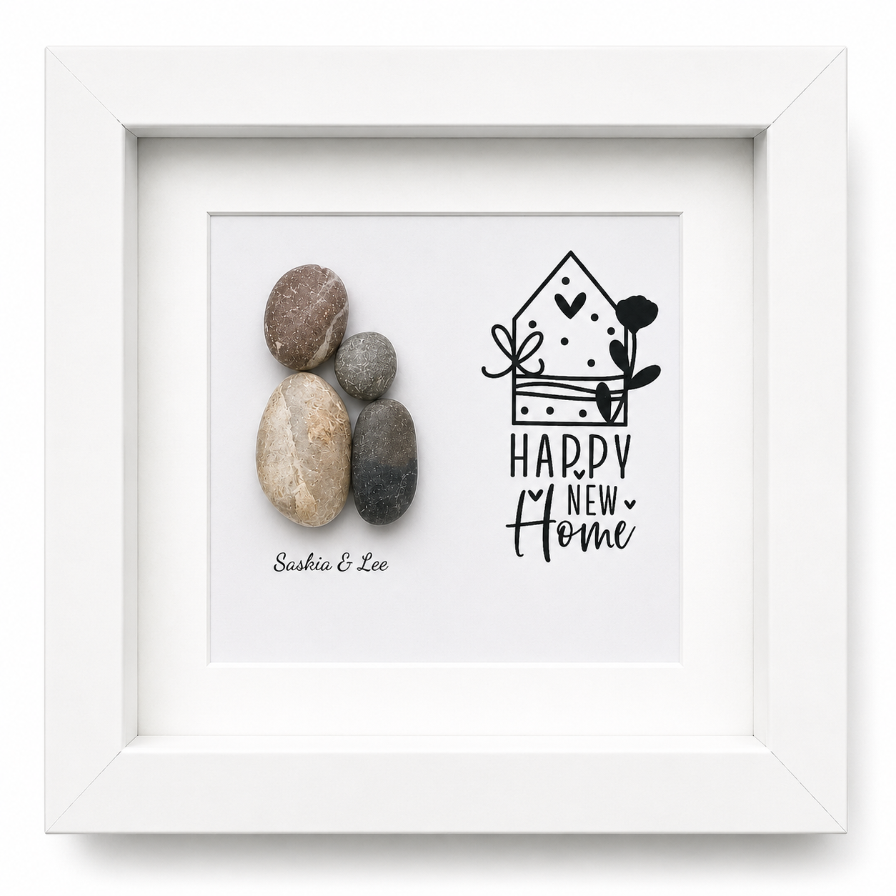 Kieselsteinbild Happy new home – Einzugsgeschenk, handgemachtes Steinbild