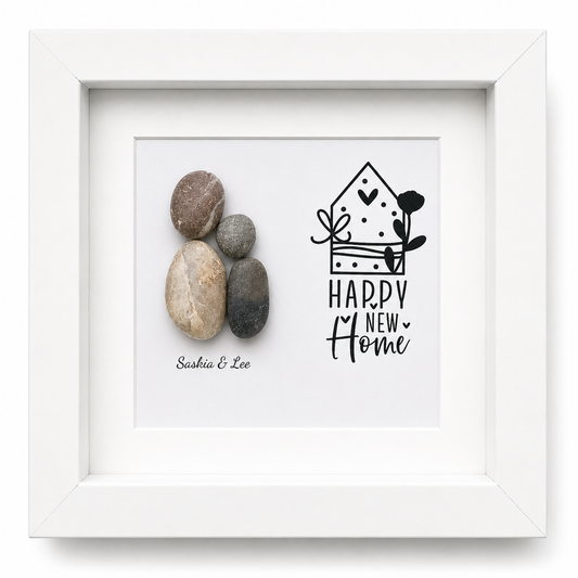 Kieselsteinbild Happy new home – Einzugsgeschenk, handgemachtes Steinbild