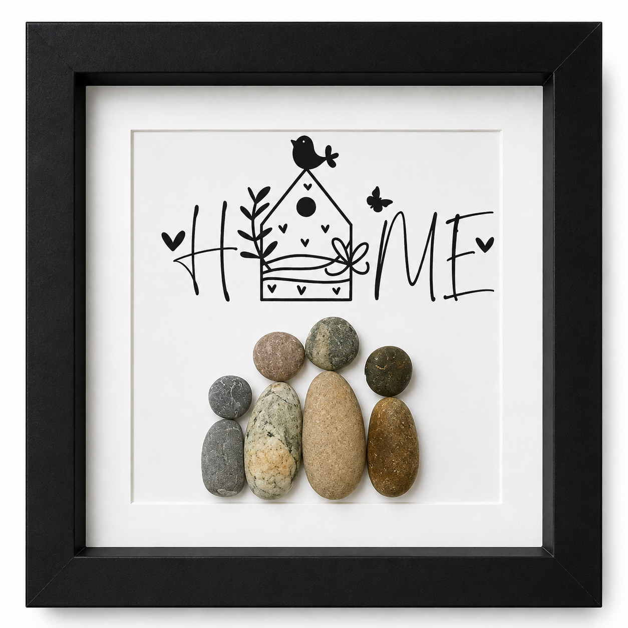Kieselsteinbild Home – Einzugsgeschenk, handgemachtes Steinbild