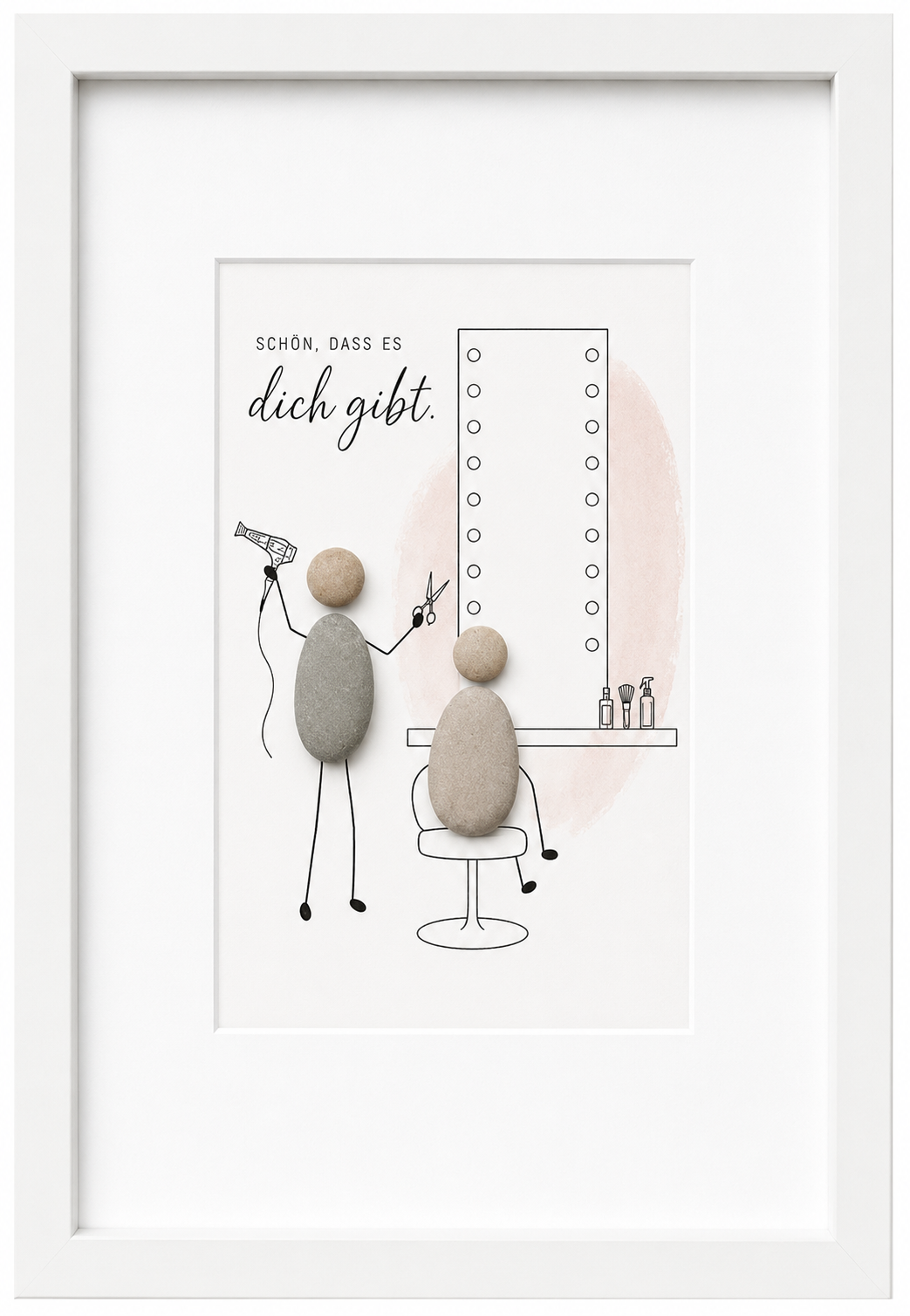 Kieselsteinbild Schön, dass es dich gibt – Geschenk für Friseurin oder Friseur, handgemachtes Steinbild
