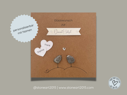 Handgemachte Karte mit Mini-Steinbild zur Diamanthochzeit – 60 Jahre Ehe, Geschenkidee mit Herz